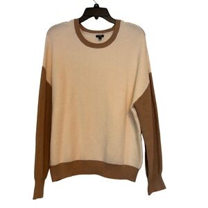 Express Womens Colorblock Sweater Cream Brown Long Sleeve‎ Knit Pullover Medium